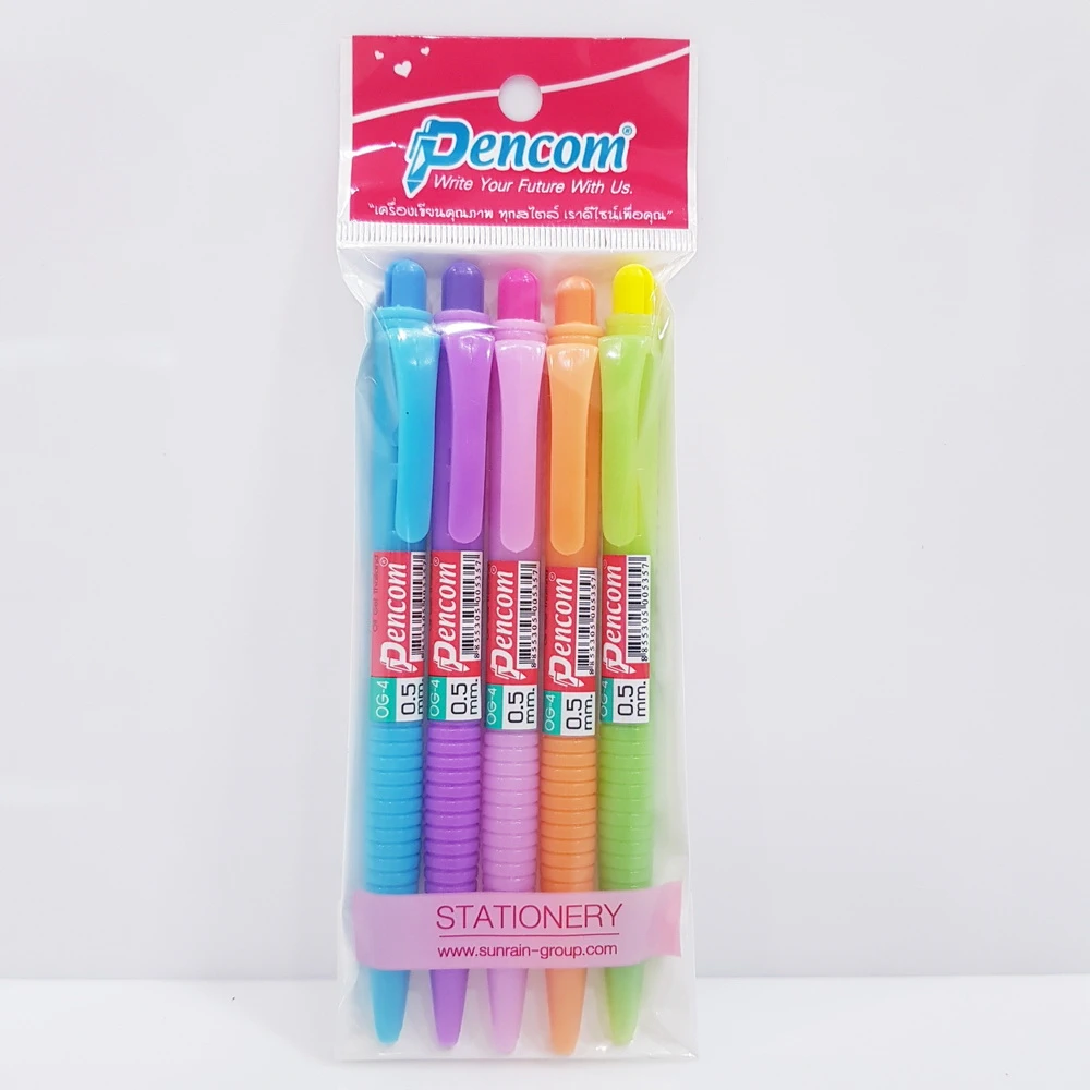 OG04 ปากกาลูกลื่นน้ำเงินด้ามสีหวาน แพ็ค 5 ชิ้น