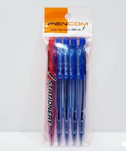 OG05 ปากกาลูกลื่นน้ำเงิน 4 แท่ง+สีแดง 1 แท่ง ด้ามใส PENCOM