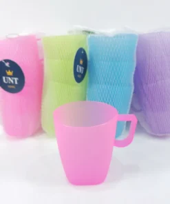 6704/1 แก้วน้ำมีหู สีสดใส คละสี ถุงตาข่าย