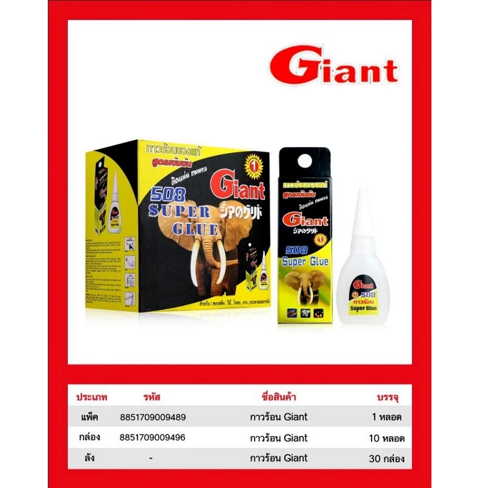 กาวร้อน Giant แพ็คกล่อง (10 ชิ้น/กล่อง)
