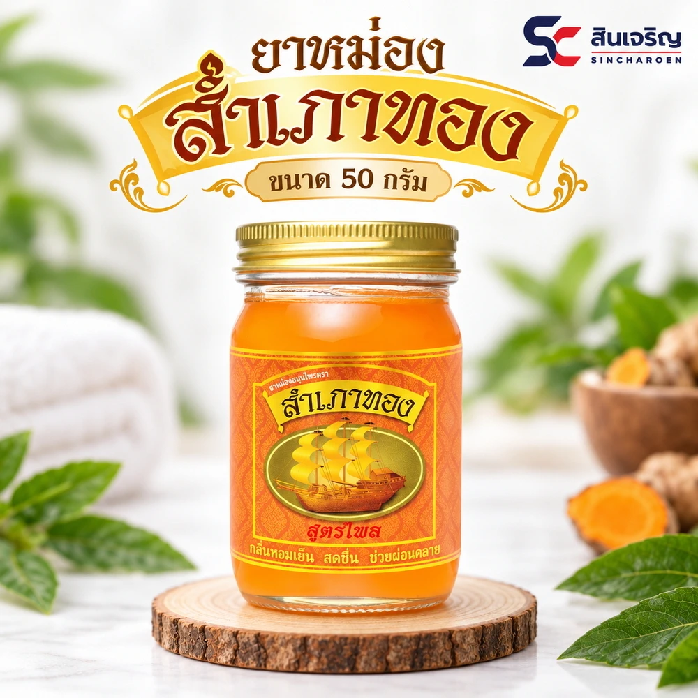 ยาหม่อง สำเภาทอง 50 กรัม ไพลสด (แพ็คละ 6 ขวด) (5 แพ็คๆ ละ 95)
