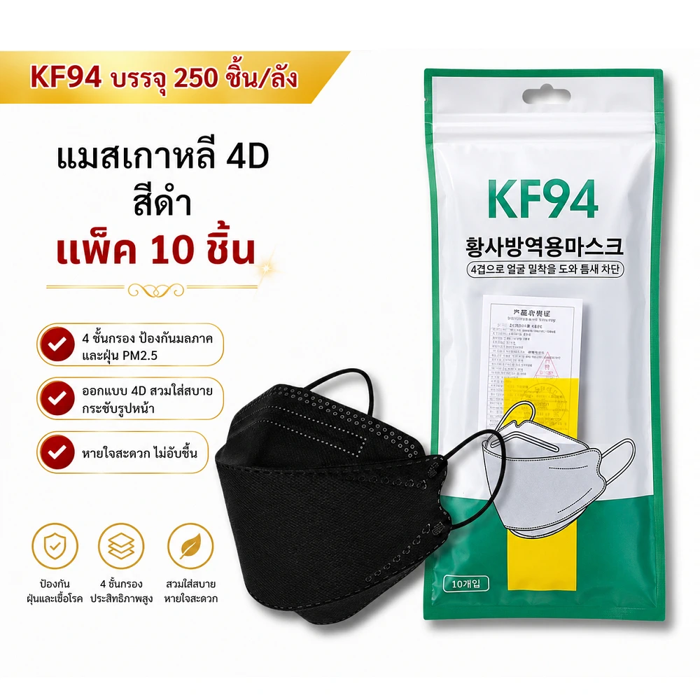 หน้ากากอนามัยเกาหลี 10 ชิ้น สีดำ