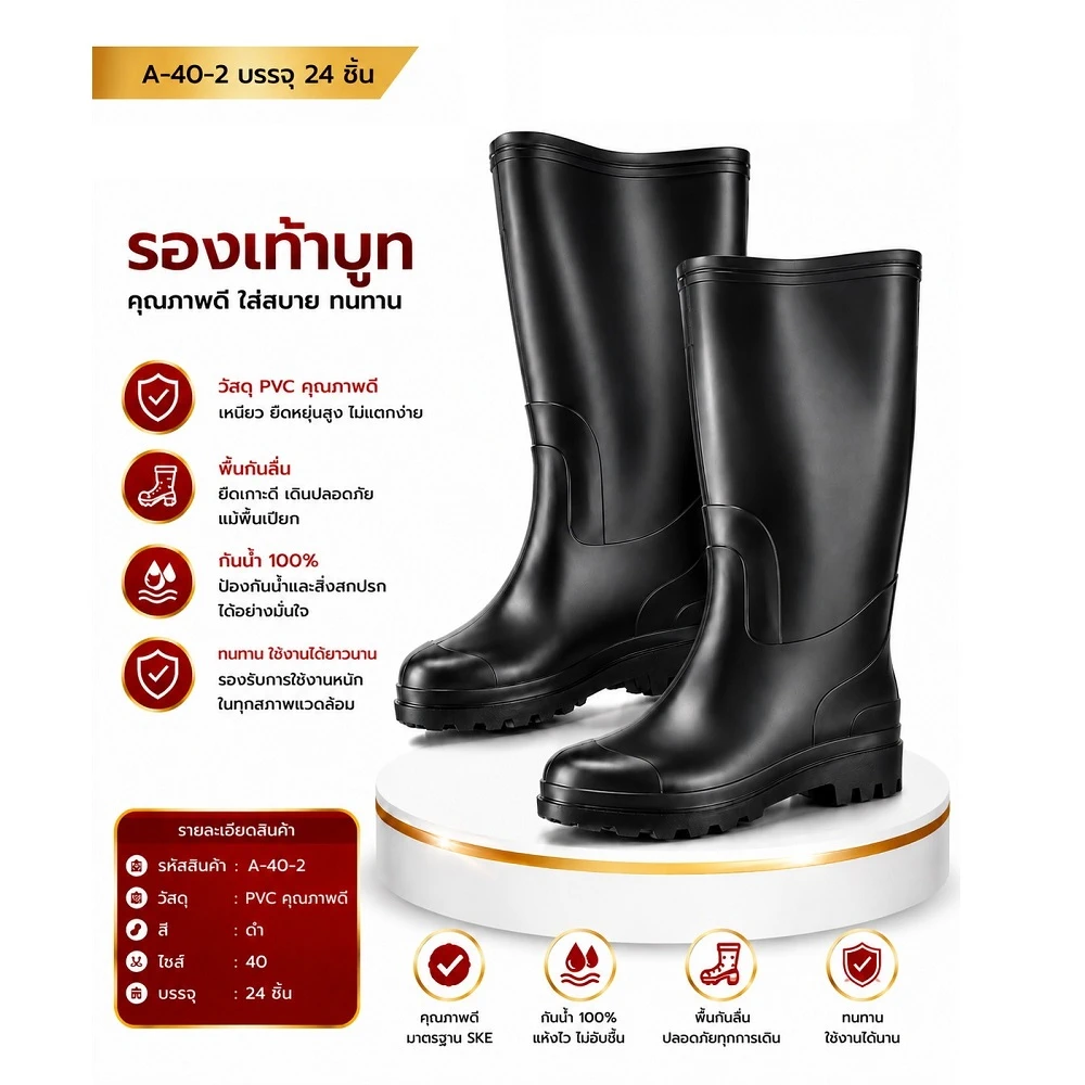 40-2 รองเท้าบูทสีดำ ไซส์ 40