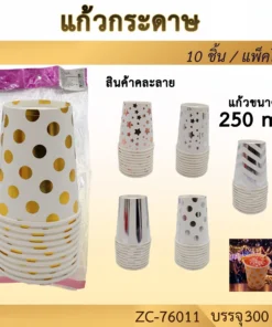 76011 แก้วกระดาษแพ็ค 10 ชิ้น คละลาย