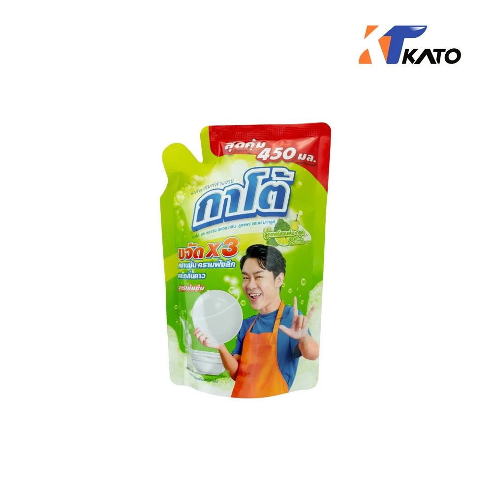 น้ำยาล้างจานถุง 450 ml. กาโต้ กลิ่นลูกแพร์แอนด์มะกรูด (2 โหล/ลัง)