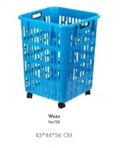 758 ตะกร้าทรงสูงมีล้อ 43x44x56 ซม. สีฟ้า SN