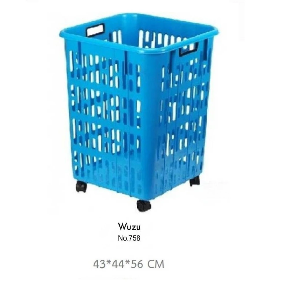 758 ตะกร้าทรงสูงมีล้อ 43x44x56 ซม. สีฟ้า SN