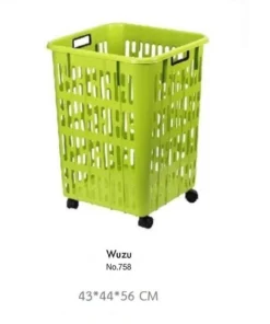 758 ตะกร้าทรงสูงมีล้อ 43x44x56 ซม. สีเขียว SN