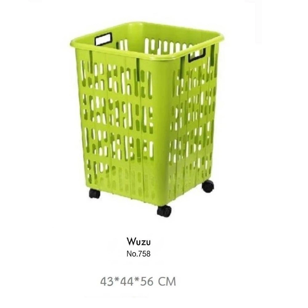 758 ตะกร้าทรงสูงมีล้อ 43x44x56 ซม. สีเขียว SN