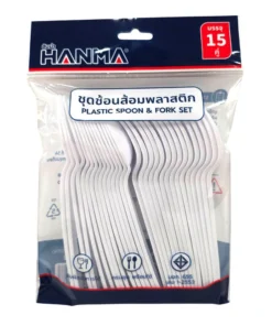 FD-004 ช้อนส้อมพลาสติกสีขาว 15 คู่