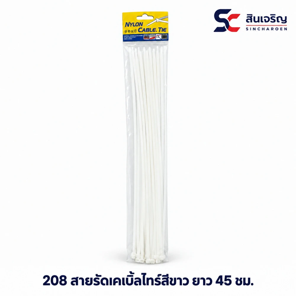 208 สายรัดเคเบิ้ลไทร์สีขาว ยาว 45 ซม.