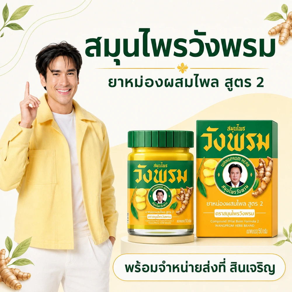 ยาหม่องผสมไพล สูตร 2 ตราสมุนไพรวังพรม 50 กรัม G190/60 (ซื้อ 6 ขวด ขวดละ 59 บาท)